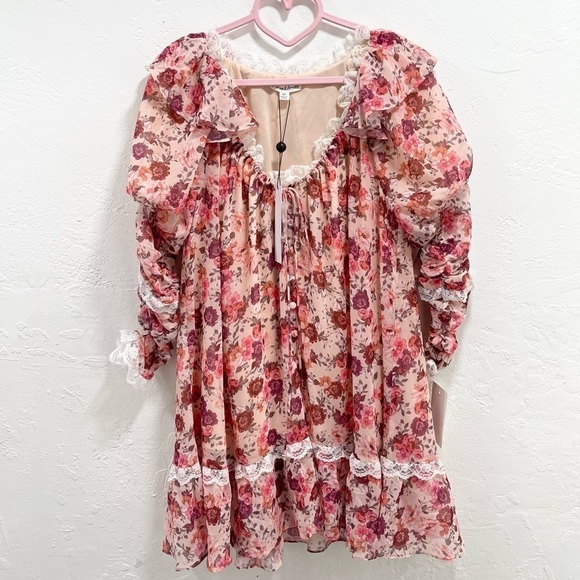 For Love & Lemons Evie Swing Mini Dress Tea Rose - Picture 2 of 5